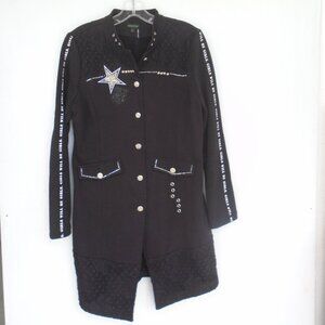 Tricotto Womens Long Coat Studded Punk Style Jacket Size S Black